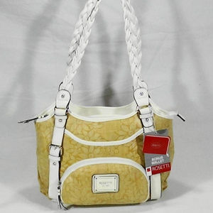 ROSETTI TAN & WHITE HOBO PURSE, BRAIDED HANDLE NWT